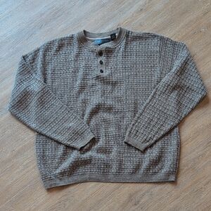 Oscar de la Renta Textured Brown Crewneck Knit Sweater Large